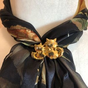 Vintage 50s / 60s Mother & Baby Cat - Two Cats Gold Filled Rhinestone Brooch